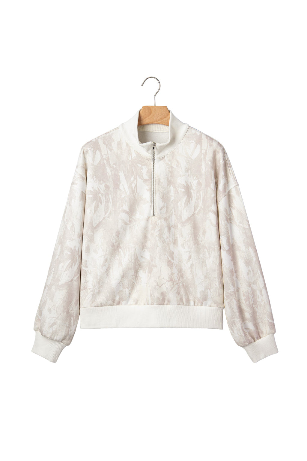 Camo Quarter-Zip Drop Shoulder Long Sleeve Sweatshirt