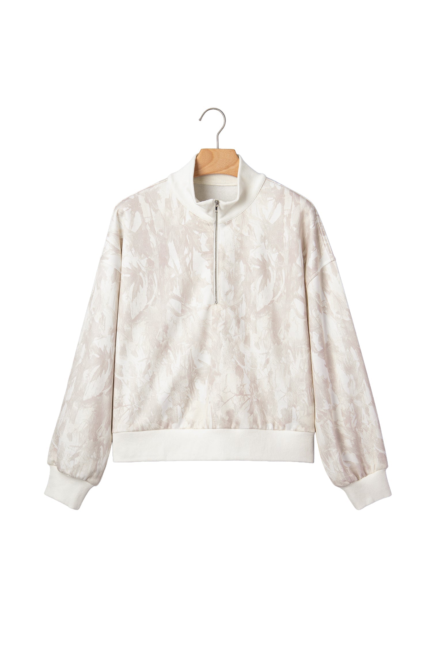 Camo Quarter-Zip Drop Shoulder Long Sleeve Sweatshirt